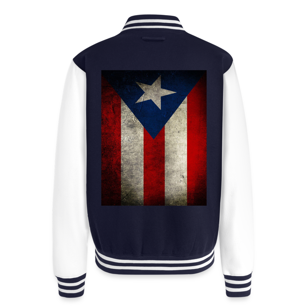 Boricua Sauce Just Hoods Heavyweight Letterman Jacket - navy/white